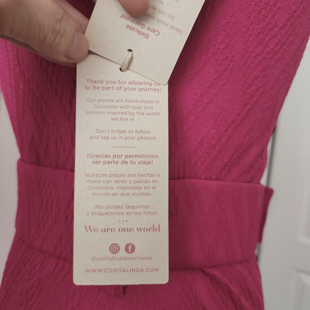 NWT Cosita Linda One Shoulder One Piece Swimsuit Belted Magenta Handmade XL - Picture 6 of 10